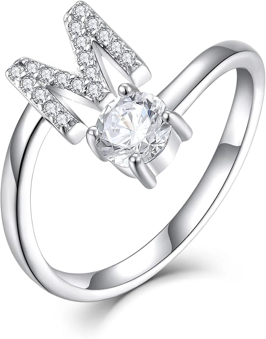 STARCHENIE Adjustable Initial Ring for Women 925 Sterling Silver Letters A-Z 26 Alphabet Rings Size 7