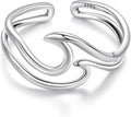 MUNDELL 925 Sterling Silver Simple Multi-layer Leaf Adjustable Ring Green Lucky Leaves Statement Ring for Women Promise Ring Fine Jewelry