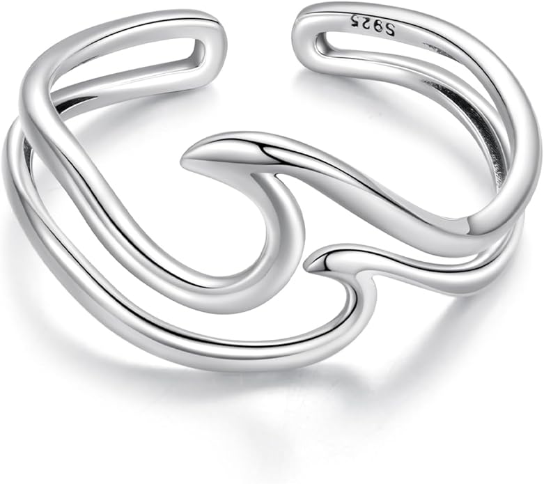 MUNDELL 925 Sterling Silver Simple Multi-layer Leaf Adjustable Ring Green Lucky Leaves Statement Ring for Women Promise Ring Fine Jewelry