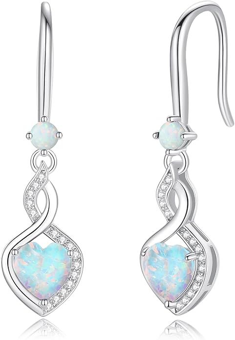 FANCIME Heart Infinity Dangle Drop Earrings 925 Sterling Silver Heart Gemstone Birthstone Earring