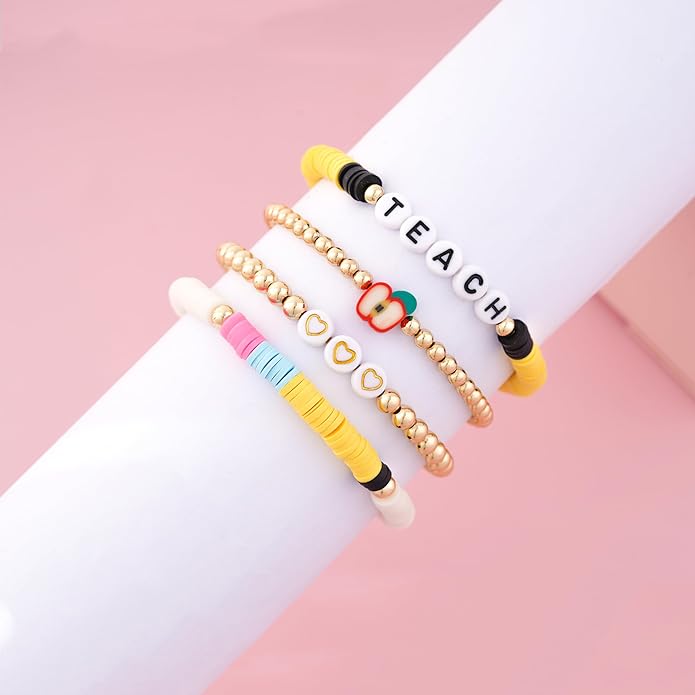 Heishi Beaded Stretch Bracelets for Women Stackable Polymer Clay Beads Bracelets Friendship Boho Summer Beach Bracelet Jewelry Set