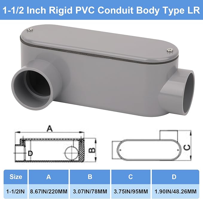 2Pack 1-1/2 Inch Rigid PVC Conduit Body Type LR 1.50IN Slip x Slip PVC Conduit - Image 2