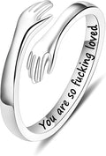 Yesteel S925 Sterling Silver Hug Ring for Women Teen Girls, Adjustable Ring Jewelry Mothers Day Birthday Gifts for Daughters Mom Sister Wife Friends Grandma