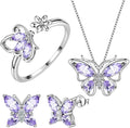 Aurora Tears Butterfly Jewelry,Women 925 Sterling Silver Butterflies Birthstone Pendant Necklace/Earrings/Rings Wedding Gift