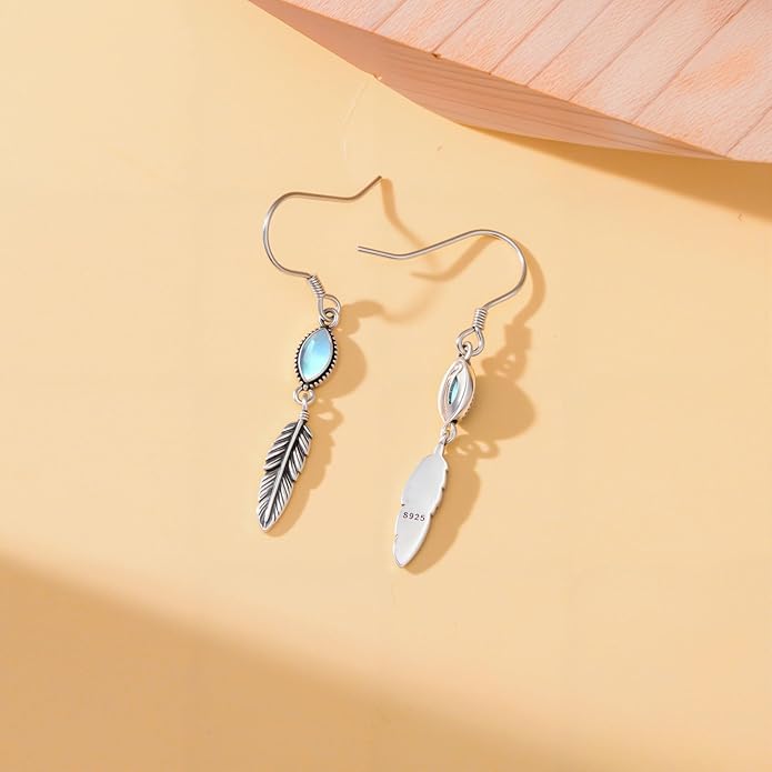 Feather Earrings for Women 925 Sterling Silver Western Boho Drop Dangle Earrings Vintage Feather Jewelry Gifts