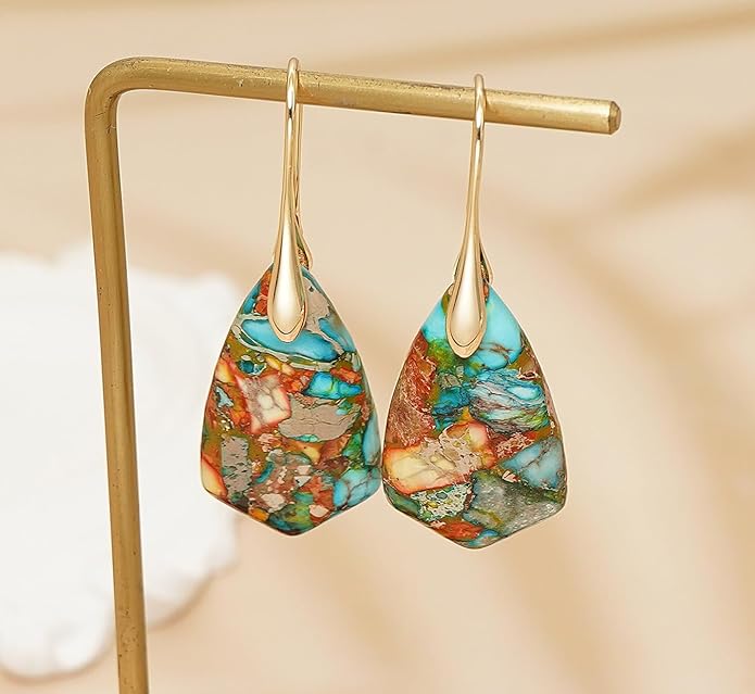 Natural Stone Earrings Multishape Dangle Drop Earrings Boho Stone Earring for Women