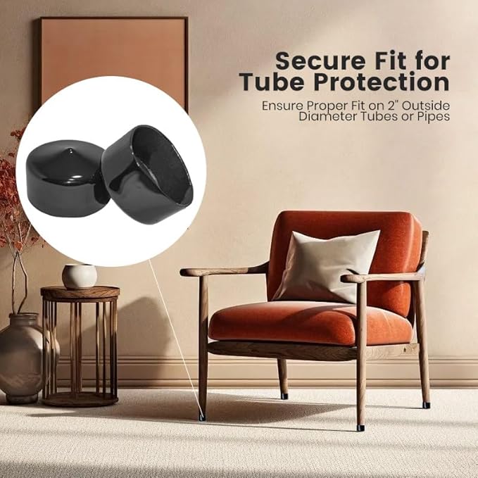 Rubber Pipe Cap End Caps 2 Inch Round Black Vinyl Covers Pack of 4 Hardware - Image 3