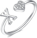 Valentines Day Gift Initial Rings for Teen Girls - S925 Heart Sterling Silver Rings for Teen Girls | 14K Gold/Rose Gold/Sterling Silver Plated Ring for Girls Kids Women Ring for Teenager Girls Gifts Adjustable, No Tarnish, Hypoallergenic
