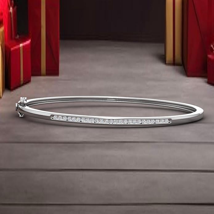 1/2 Carat Channel Set Round-Cut Natural Diamond Bangle Bracelet for Women in 14K Gold (SI1-SI2 Clarity)