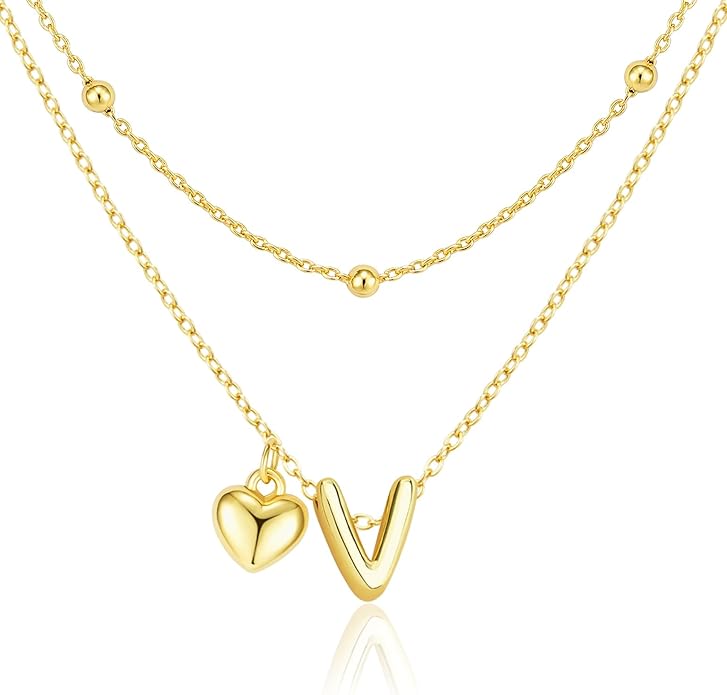 adoyi Valentines Day Gifts for Women Hers Dainty 14K Gold Plated Heart Initial Necklaces Layered Letter A-Z Pendant Necklace Stack Trendy Jewelry Birthday Valentines Day Gifts for Women Jewelry