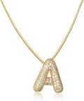 SKQIR Diamond Initial Letter Necklace for Women Bubble Gold Plated Puffy Balloon Alphabet Crystal Zircon Pendant Name Necklace Dainty Charms Trendy Jewelry Gift for Women