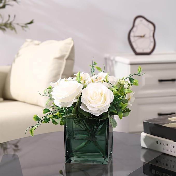 Square Green Glass Vases Set of 2, Flower Vases - Image 6