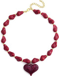 Large Acrylic Heart Necklaces for Women Chunky Puffy Heart Pendant Necklace Exaggerated Statement Love Beaded Choker Necklace Jewelry