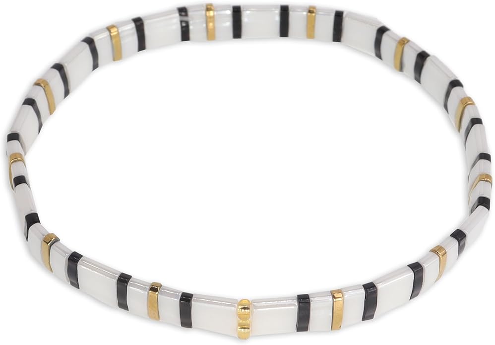Sonateomber Tila Flat Beaded Stretch Bracelets for Women, Trendy Unique Colorful Square Beads Handmade Stack Bracelet Friendship Accessories Fashion Jewelry Gift