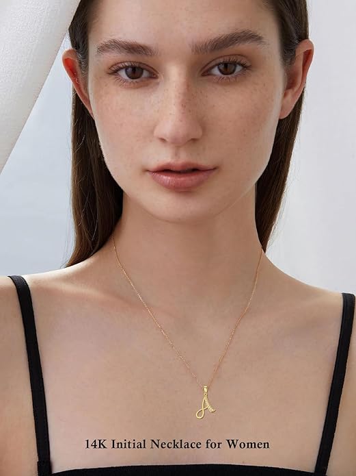 14k Gold Initial Necklace for Women, Solid Gold Moissanite Letter Pendant Necklaces Jewelry for Her Birthday Valentines Day Gifts for Mom Wife Christmas Gifts for Girlfriend Sister