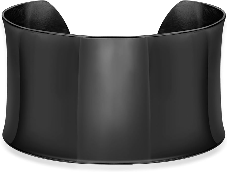 Lavari Jewelers 7 Inches Long Wide Open Cuff Bangle Bracelet for Women I 2.5 Inches in Diameter and 1.5 Inches in Height I Ion Plated Stainless Steel or Satin Finish Bangle for Her I Wide Bracelet