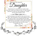 To My Daughter Bracelet, Silver Heart Chain Bracelet with Shiny Stones, Perfect Birthday or Graduation Christmas Gift for Daughter with Message Card and Gift Box