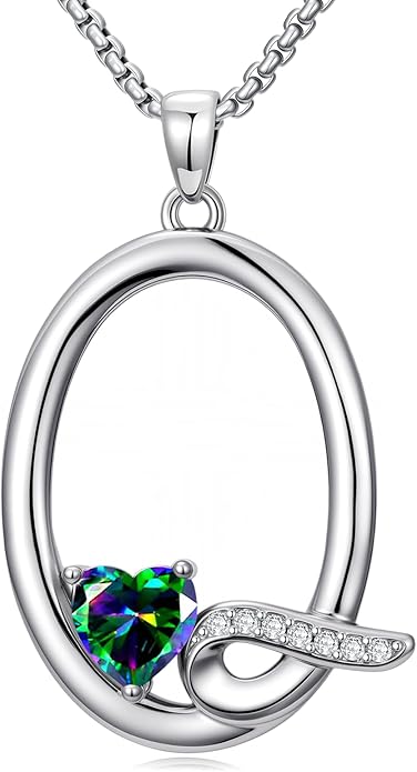 Valentines Day Gifts for Women Alphabet A to Z Initial Birthstone Pendant Necklaces for Women - 18k White Gold Plated Personalized Name Jewelry Valentine Mothers Day Birthday Gifts for Women Her Girlfriend