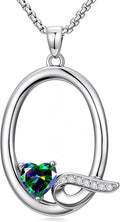 Valentines Day Gifts for Women Alphabet A to Z Initial Birthstone Pendant Necklaces for Women - 18k White Gold Plated Personalized Name Jewelry Valentine Mothers Day Birthday Gifts for Women Her Girlfriend
