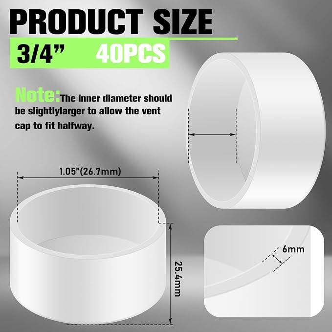 40 Packs 3/4 Inch PVC Pipe End Cap, Fitting 1.05" Schedule 40 Furniture Grade - Image 2