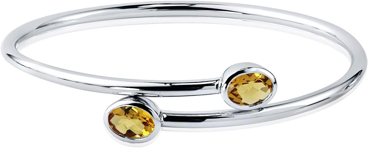 Diamond Wish Sterling Silver Oval-Cut Citrine Stackable Bypass Bangle Bracelet 2.00 ct