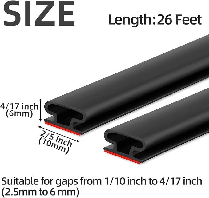 ESUFEIR 26Feet Door Weather Stripping Door Seal Strip, Self-Adhesive Rubber - Image 2