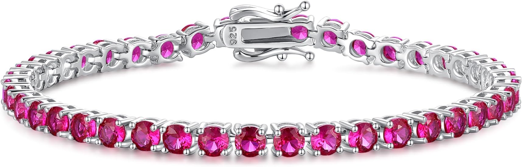 FANCIME Birthstone Bracelet Sterling Silver Gemstone Tennis Bracelets Fine Jewelry Wedding Bridal Prom Birthday Gift for Women Her, Length 7.2 Inch Width 4mm
