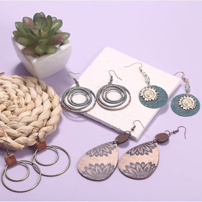 10 Pairs Vintage Dangle Earrings for Women Boho Jewelry Set Sunflower Geometric Teardrop Earring Christmas Gifts
