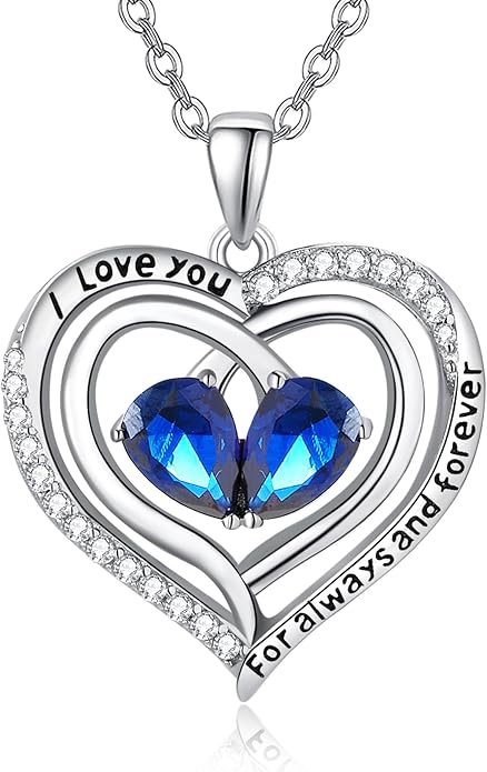 Valentine's Day Gifts for Wife 925 Sterling Silver Double Birthstone Pendant Necklaces I Love You for Always and Forever Necklace Anniversary Birthday Gifts for Wife Girlfriend Mom Her