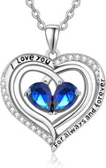 Valentine's Day Gifts for Wife 925 Sterling Silver Double Birthstone Pendant Necklaces I Love You for Always and Forever Necklace Anniversary Birthday Gifts for Wife Girlfriend Mom Her