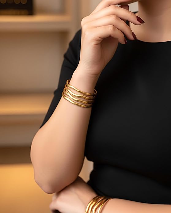 POTESSA 18K Gold Plated Cuff Bracelets Adjustable Dainty Bangle Handemade Jewelry for Women