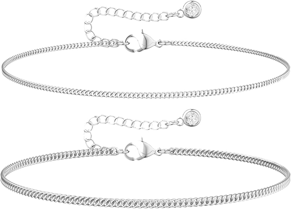 DEARMAY Dainty 14K Gold Plated Ankle Bracelets for Women, Waterproof 14K Gold Plated Link Chain Anklets Non Tarnish Set Pack Summer Beach Jewelry Gift