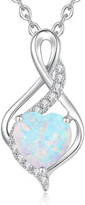 FANCIME 14K Solid White Gold Infinity Heart Birthstone Necklace for Women with Diamond Pendant Birthday Gifts for Mom Women Sterling Silver Chain 16" + 2" Extender