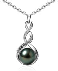 Genuine Tahitian Black Pearl Necklaces for Women, 9-12mm AAAA Seawater Pearl - Sterling Silver Moissanite Pendant, Wedding Anniversary, Birthday, Christmas Gift for Wife, Mom, Girlfriend, Fine Jewelry