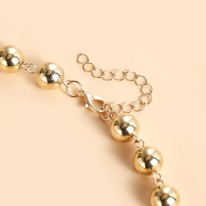 Chunky Gold Beads Necklaces for Women,Vintage Exaggeration Necklace Statement Punk Big Thick Beaded Necklace Fashion Classic Jewelry