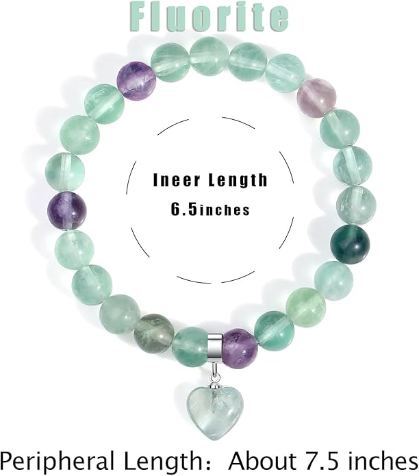 MAIBAOTA Healing Crystal Bracelet for Women, 8 mm Natural Gemstone Beaded Bracelet, Love Heart Bracelet Jewelry Gifts for Birthday Mothers Day Valentine's Day Anniversary