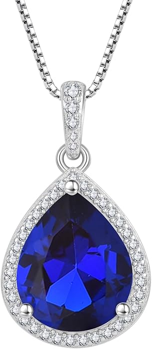 FJ Teardrop Pendant Necklace 925 Sterling Silver Birthstone Jewelry Gifts for Women