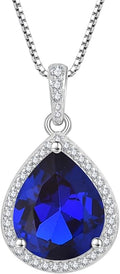 FJ Teardrop Pendant Necklace 925 Sterling Silver Birthstone Jewelry Gifts for Women