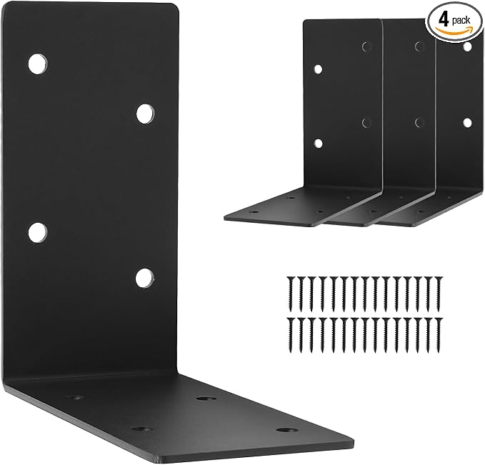 4 Pcs 6"x6"x3" L Right Angle Bracket, 3MM Heavy Duty Steel | 90 Degree Corner by MJHHAPY