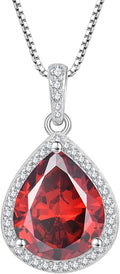 FJ Teardrop Pendant Necklace 925 Sterling Silver Birthstone Jewelry Gifts for Women