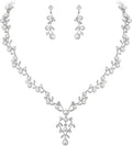 EVER FAITH Bridal Cubic Zirconia Jewelry Sets for Women, White Simulated Pearl Leaf Vine Pendant Wedding Party Necklace Earrings Set for Bridesmaid Bride