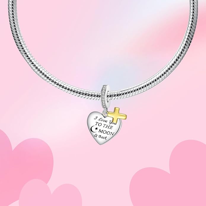 Birthday Fashion Love Heart Dangle Charm 925 Sterling Silver Charms fits Bracelets and Necklace Pendant Bead Charms Jewelry Present for Women Family Friends