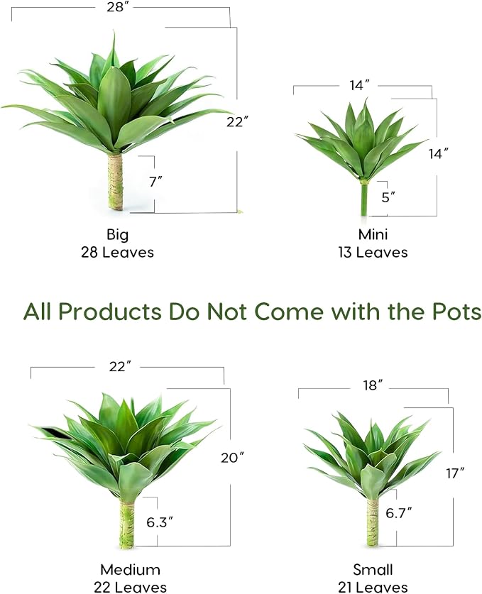 Velener Artificial Agave Plant Set, 22 Inch, Faux Aesthetic Plants - Image 2