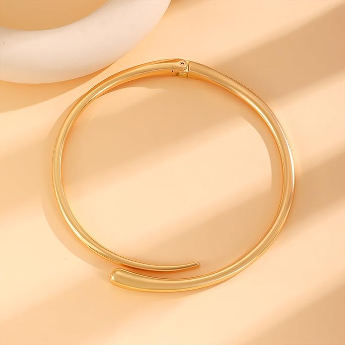 Gold Collar Necklace for Woman Bold Teardrop Necklace Chunky Necklaces for Women Statement Necklace for Women Open Cuff Design Fashion Jewelry Highly Polished Alloy