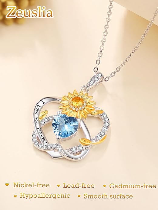 Valentine's Day Gifts for Wife 925 Sterling Silver Double Birthstone Pendant Necklaces I Love You for Always and Forever Necklace Anniversary Birthday Gifts for Wife Girlfriend Mom Her