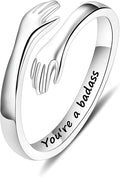 Yesteel S925 Sterling Silver Hug Ring for Women Teen Girls, Adjustable Ring Jewelry Mothers Day Birthday Gifts for Daughters Mom Sister Wife Friends Grandma