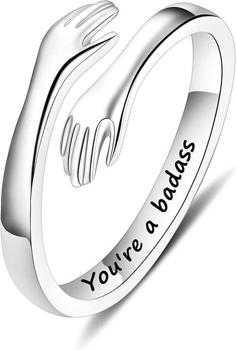 Yesteel S925 Sterling Silver Hug Ring for Women Teen Girls, Adjustable Ring Jewelry Mothers Day Birthday Gifts for Daughters Mom Sister Wife Friends Grandma