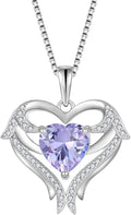 FJ Heart Angel Wings Pendant Necklace 925 Sterling Silver Birthstone Jewelry Gifts for Women