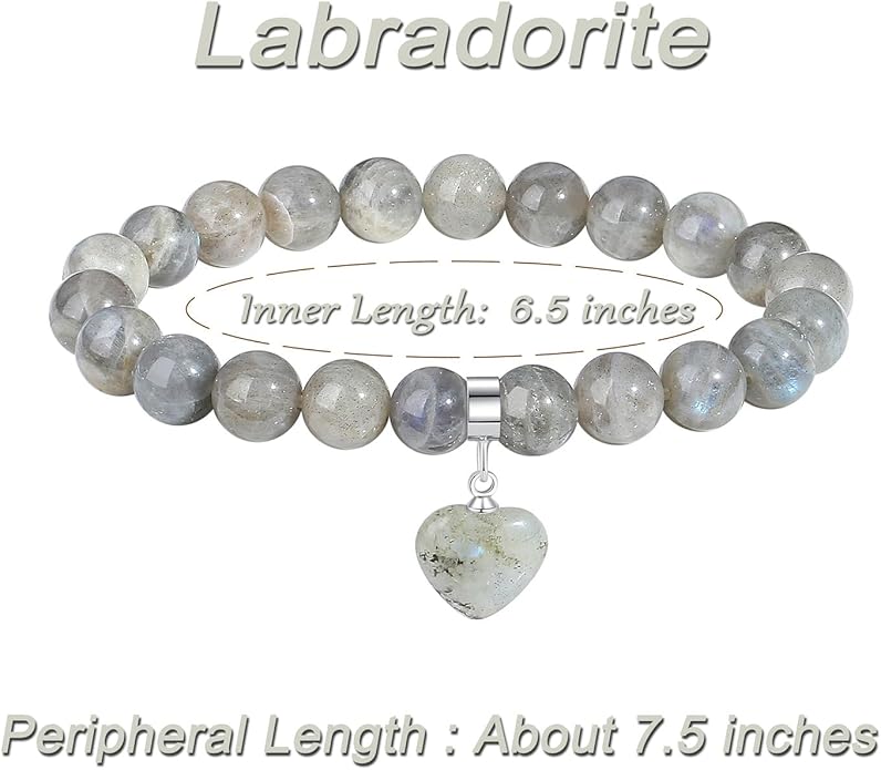 MAIBAOTA Healing Crystal Bracelet for Women, 8 mm Natural Gemstone Beaded Bracelet, Love Heart Bracelet Jewelry Gifts for Birthday Mothers Day Valentine's Day Anniversary
