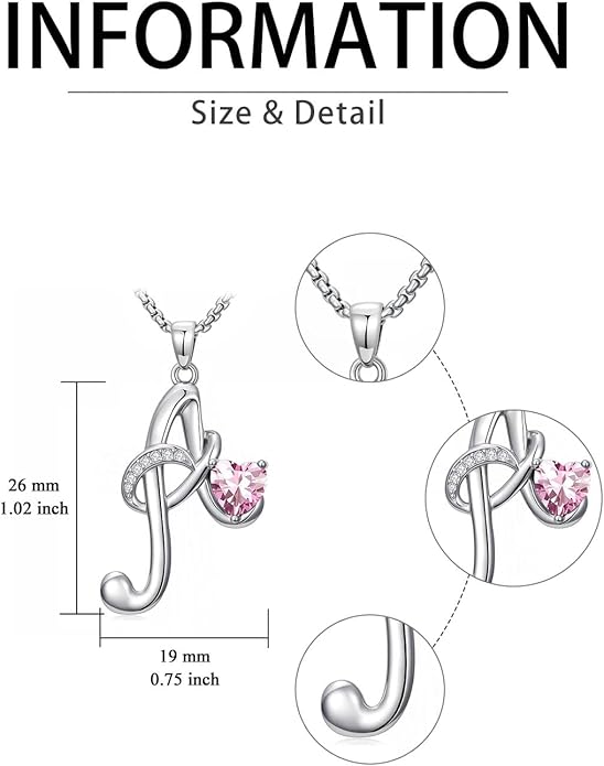Valentines Day Gifts for Women Alphabet A to Z Initial Birthstone Pendant Necklaces for Women - 18k White Gold Plated Personalized Name Jewelry Valentine Mothers Day Birthday Gifts for Women Her Girlfriend